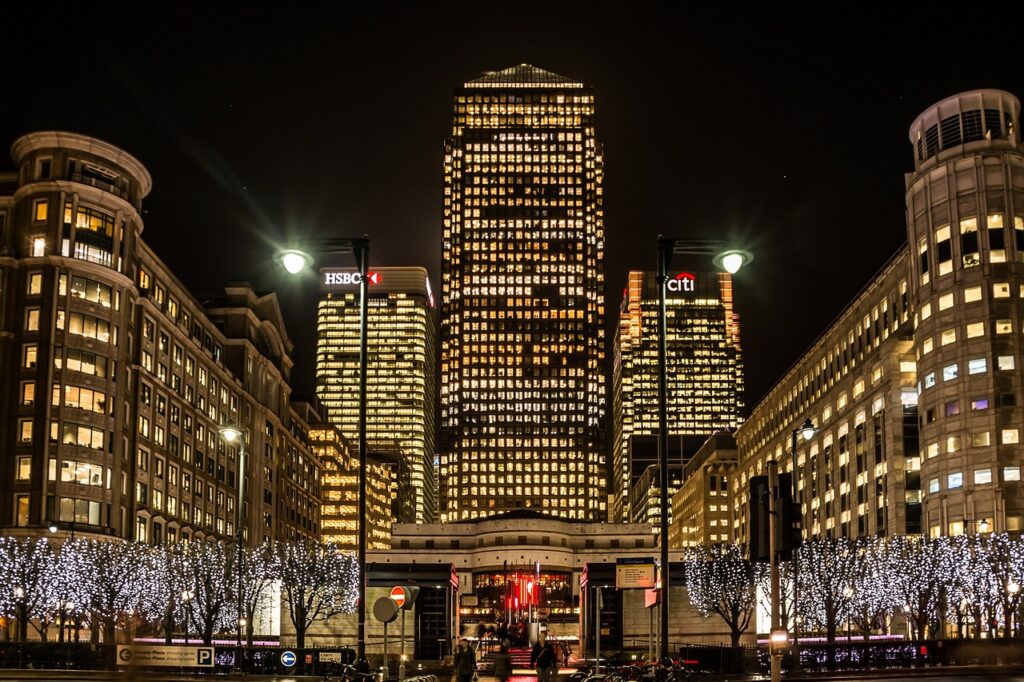 city, building, night view, canary wharf, office building complex, london borough of tower hamlets, skyline, tall, metropolis, office building exterior, city skyline, london, brown office, brown night, canary wharf, canary wharf, canary wharf, canary wharf, canary wharf